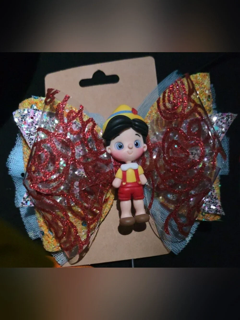 Cute Yellow & Red Kids Bow Hair Clip with Cartoon Figure